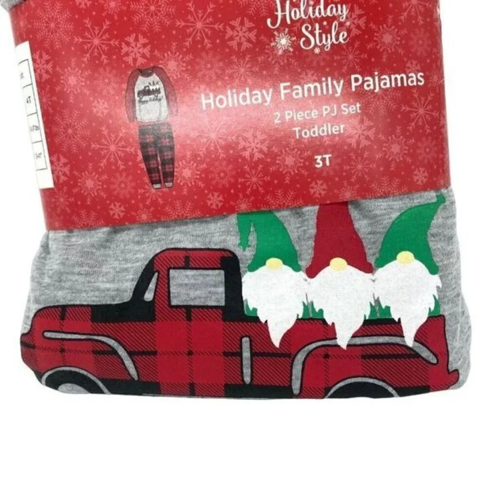 Holiday Style Toddler Gnome Plaid Pajama Set 3T